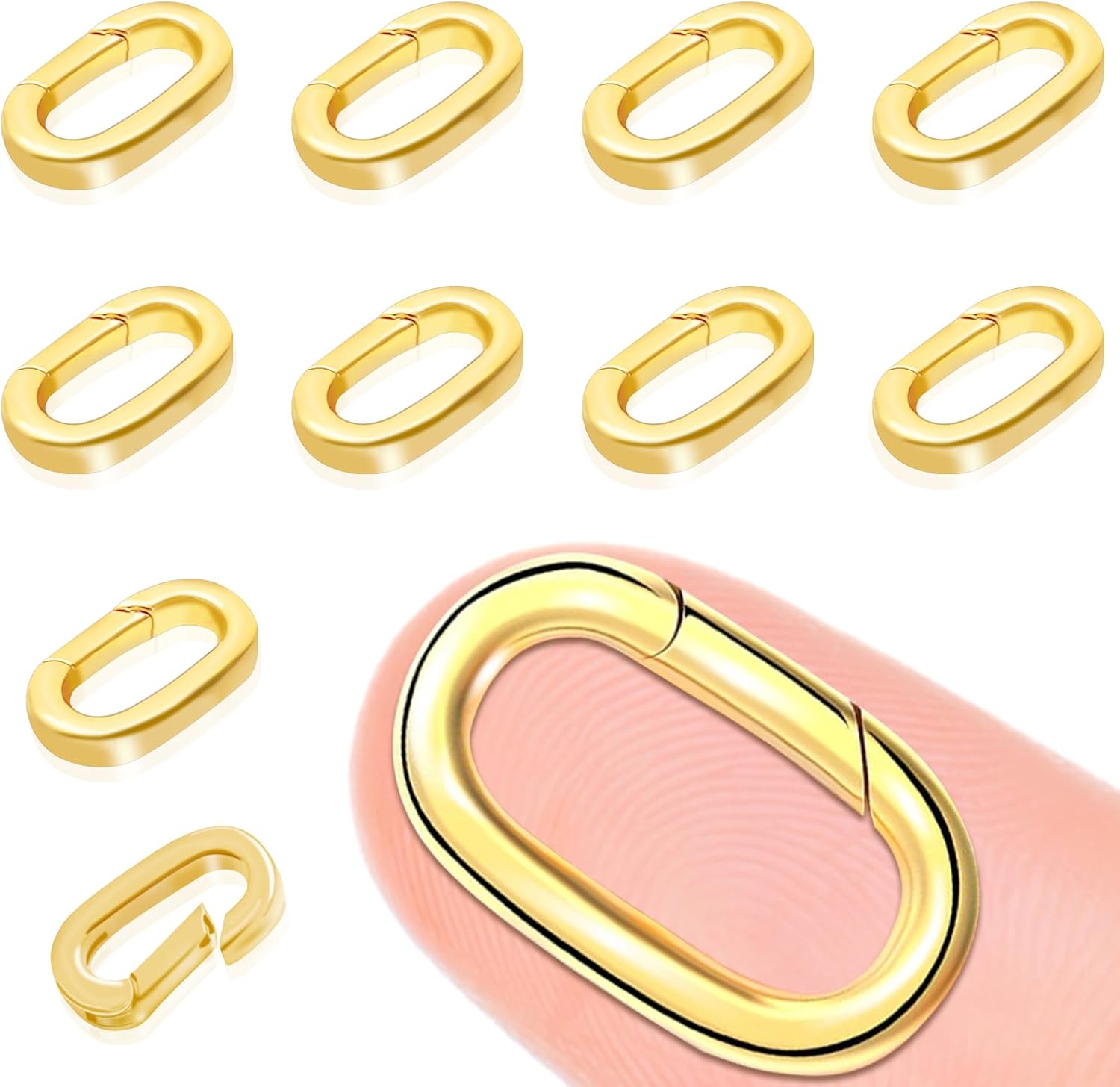 10PCS Oval Clasp Carabiner Necklace Connector Stainless Steel Spring Clasps Bracelet Closures Keychain Lock Clasps Necklaces Clips Key Ring Bracelets Shortener for Jewelry Finding DIY Making Kit (A16)