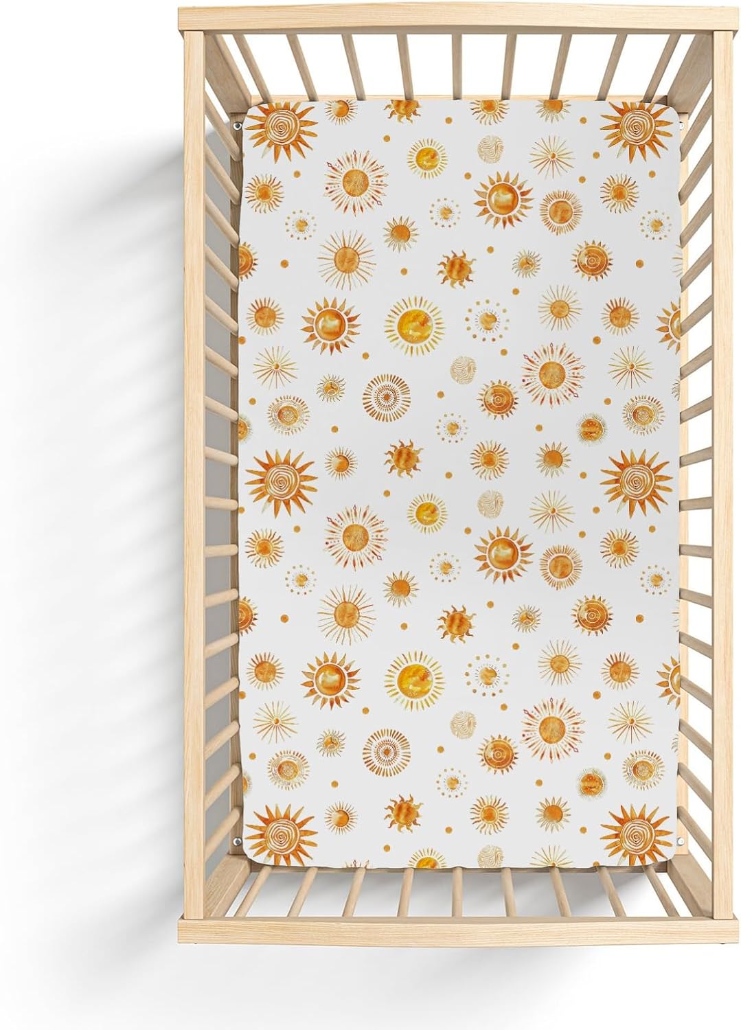 Watercolor Boho Suns Baby Crib Sheets for Boy Girl 52"x28" Tribal Sun Totem Soft Stretchy Fitted Crib Mattress Covers Summer Golden Sun Nursery Baby Sheet for Standard Crib and Toddler Mattress