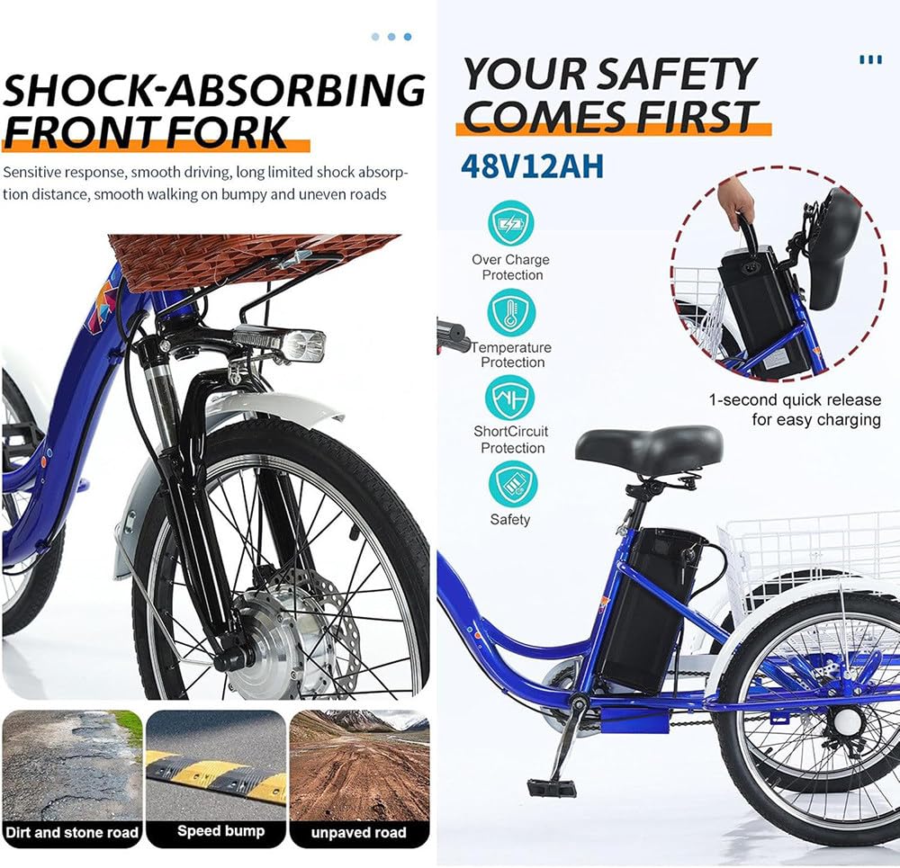 Triciclo elettrico for adulti in acciaio ad alto tenore di carbonio