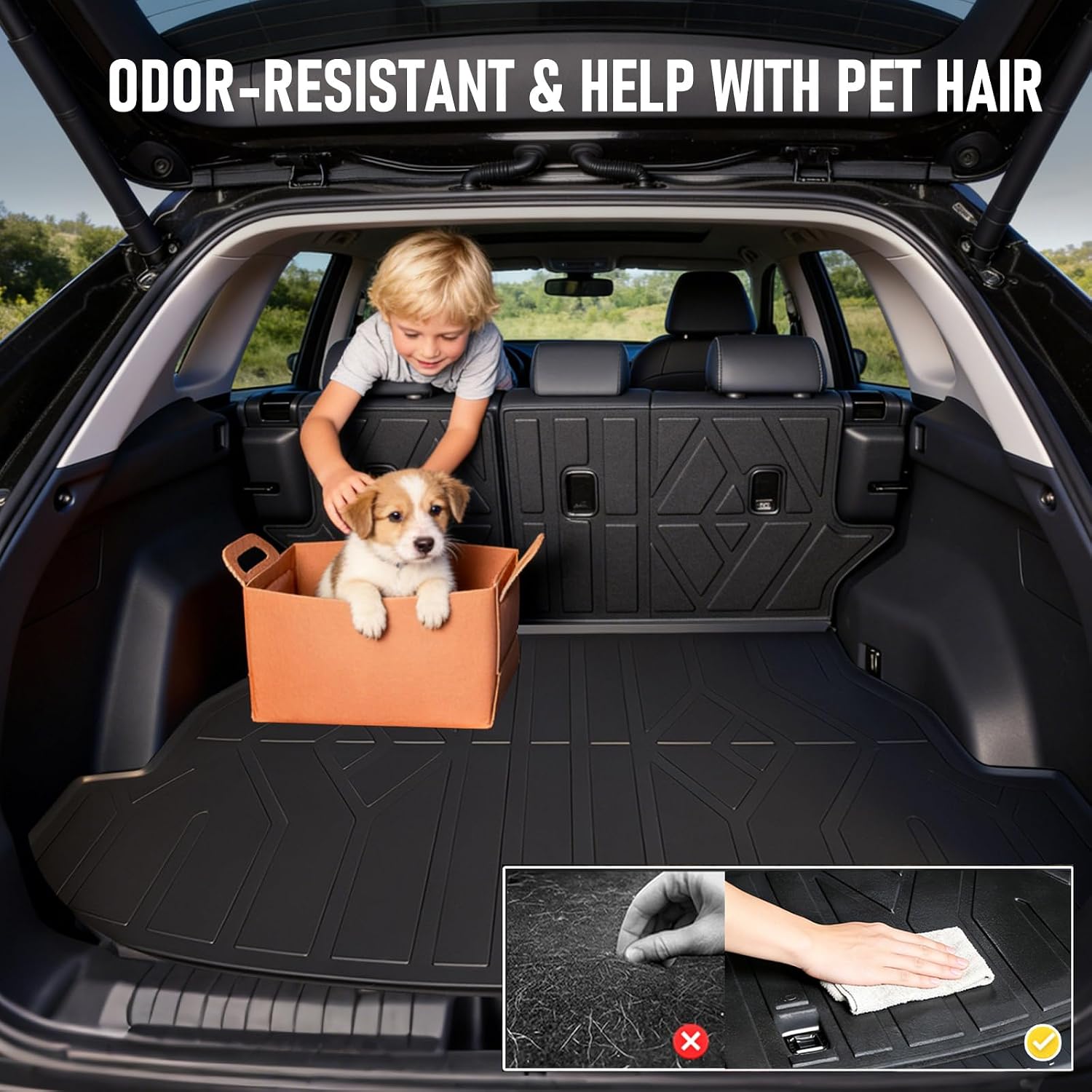 PROSHEVE Cargo Mat for Toyota RAV4 2019-2025 Including Hybrid, Custom Fit TPE Trunk Mat with Seat Back Protector, All Weather Waterproof Cargo Liner for Toyota RAV4 Accessories, Black