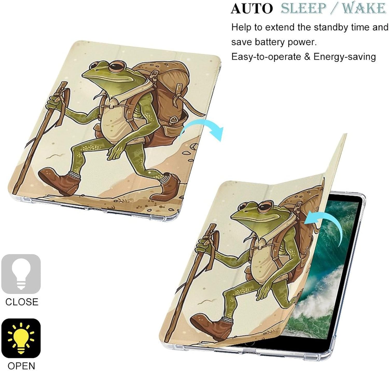 Funny Frog Retro Climb Case for Air 1/2 9.7Inch Case iPad Pro/Air 3 10.5inch Case iPad 10th Gen Case with Pencil Holder Auto Wake Sleep Cover