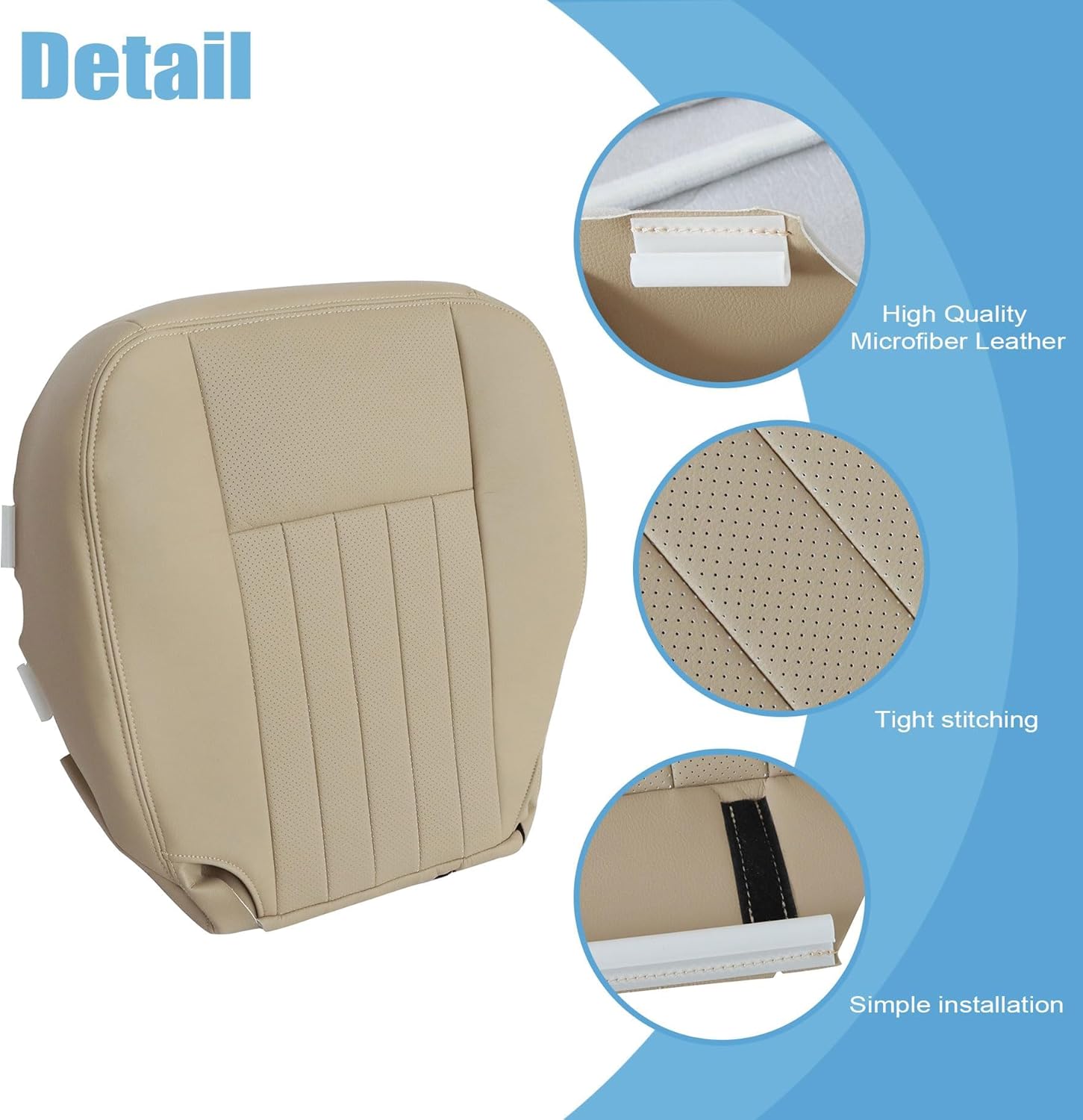 Driver & Passenger Side Bottom Replacement Leather Seat Cover Tan Compatible with Lincoln Navigator 2003 2004 2005 2006