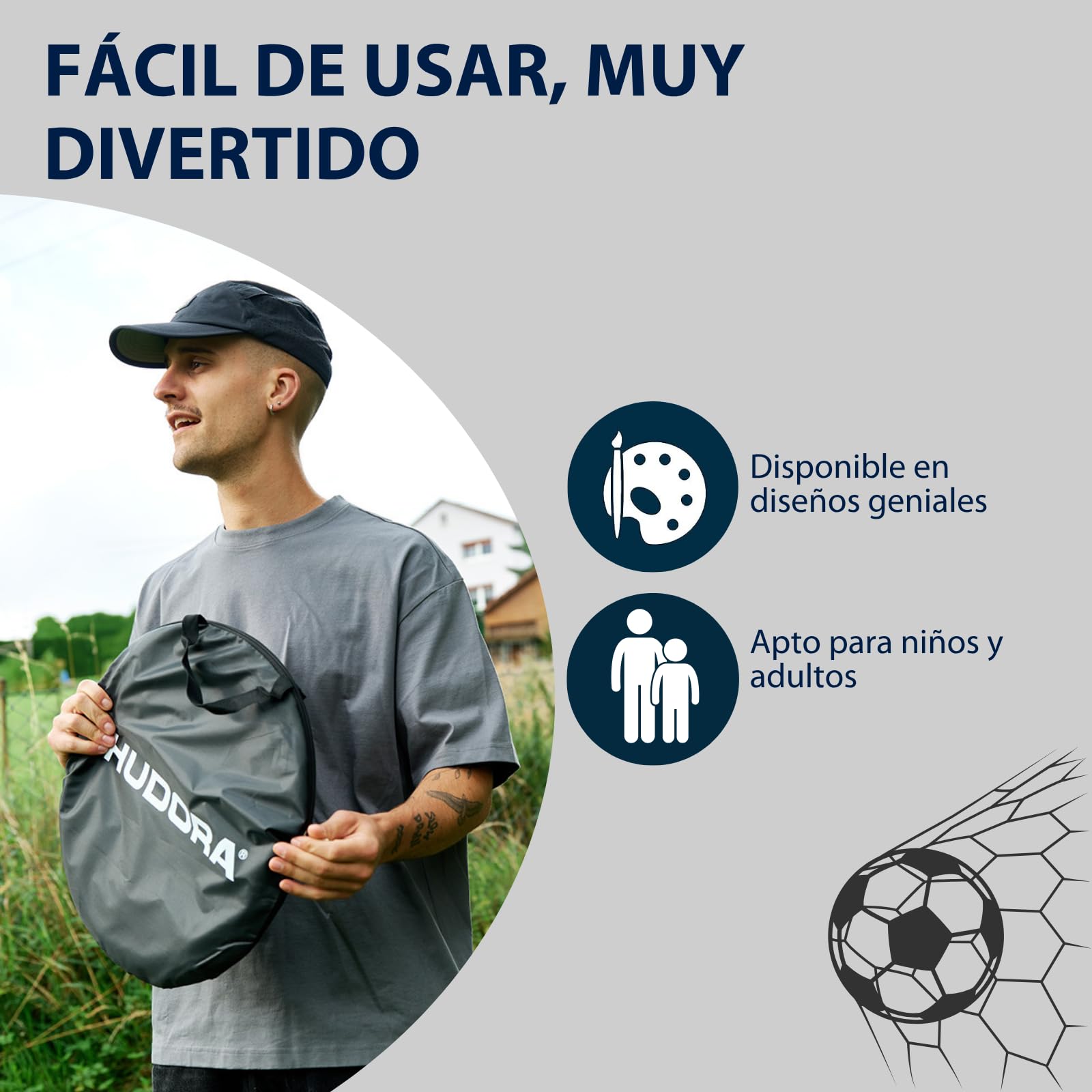 HUDORA Conjunto De 2 Porterías De Fútbol Plegables I Set de Porterías de Fútbol Plegables para Niños y Adultos I con Bolsa de Transporte & Estacas I para Jardín, Parque & Playa | Negro