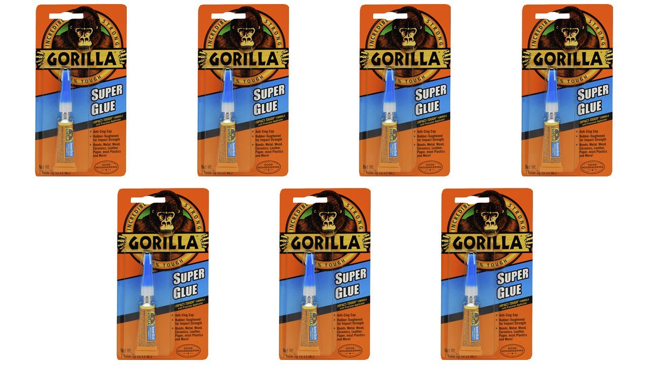 Gorilla Super Glue Tube, 3 Gram, Clear, (Pack of 7)