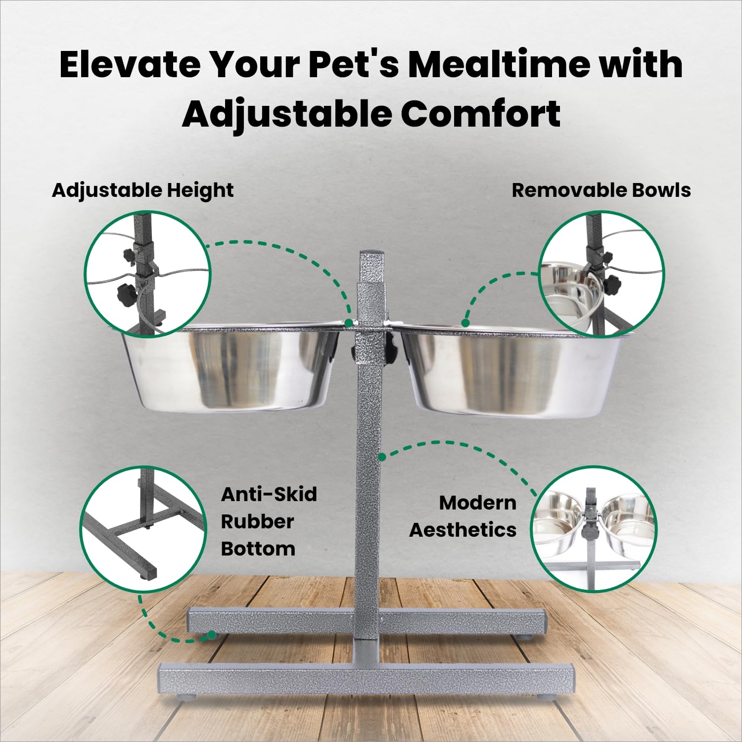 Iconic Pet Comedor Doble Ajustable de Acero Inoxidable para Mascotas de 12 Tazas, 96 onzas