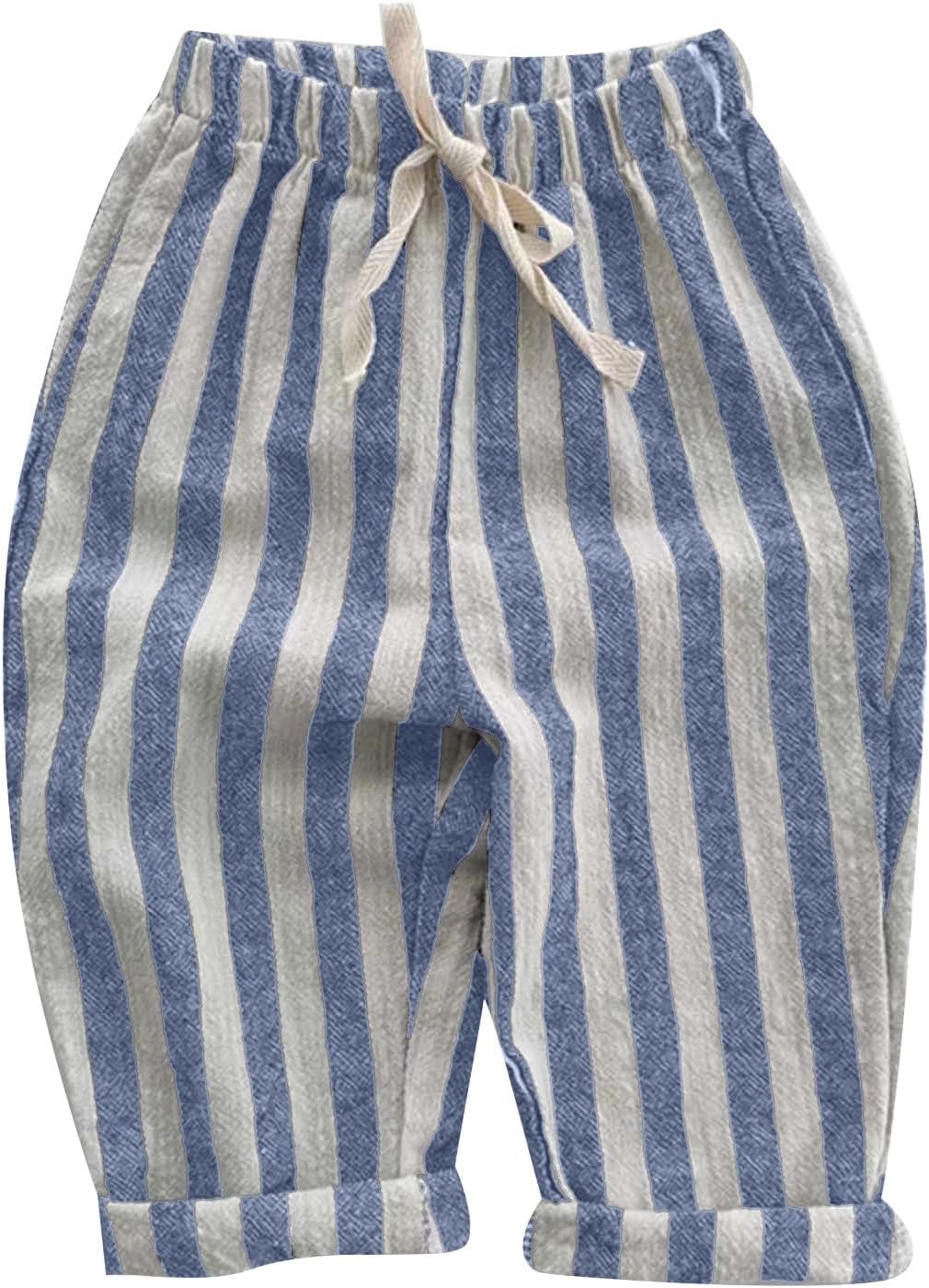 Boys' Cotton Linen Harem Bloomers Pants Elastic Waist Jogger Pants Kids Casual Striped Trousers Infant Long Sweatpants - Image 2