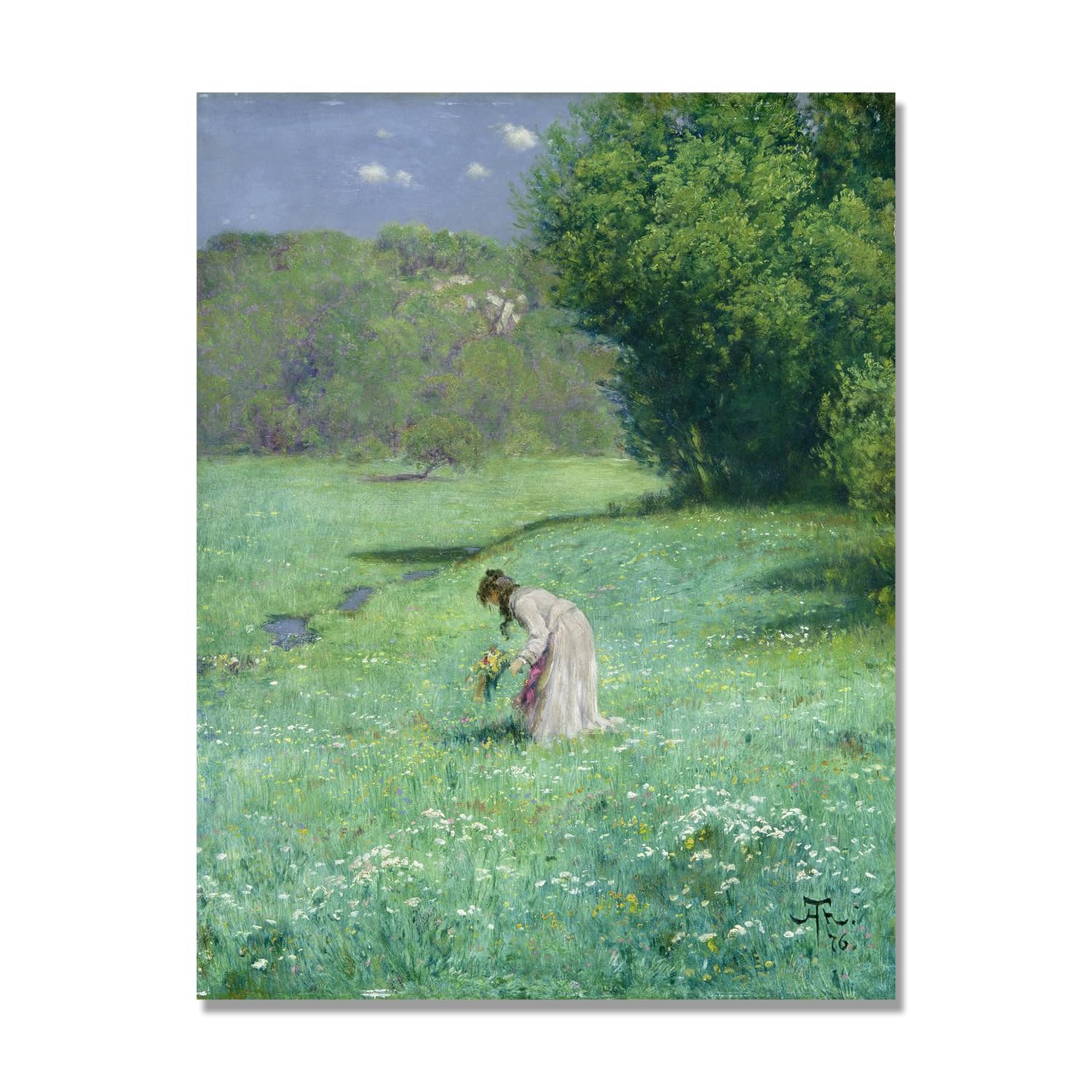 NHLDZYH Hans Thoma Style Canvas Wall Art - (Woodland Meadow), German Romantic Realism Painting with Symbolic Nature, Rustic Country Home Decor. 80x105cm-31.5x41.3in. Only Canvas