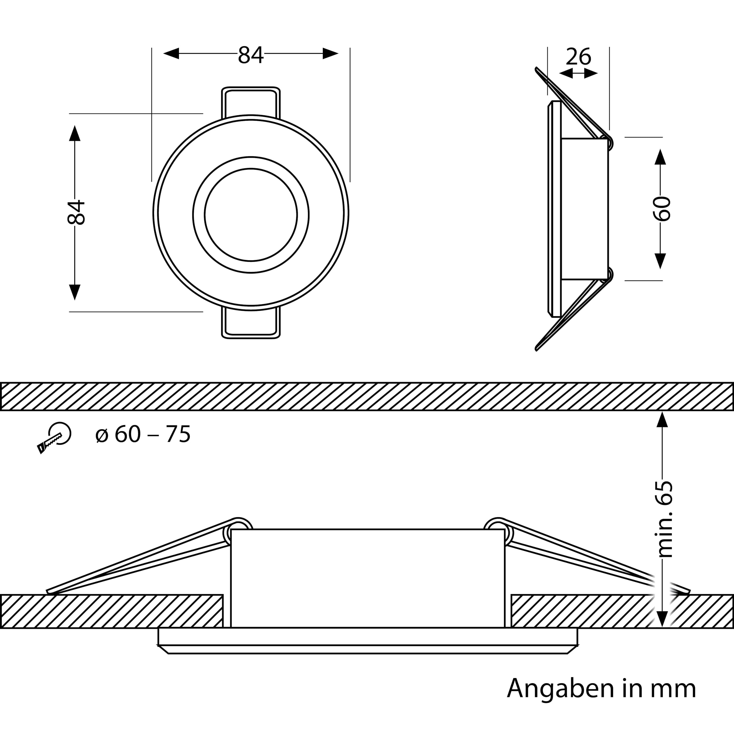 ledscom.de Łazienkowa sufitowa oprawa wpuszczana ERID, odporna na wilgoć, łazienkowa, IP44, okrągła, czarny mat (GU10/MR16/GU5.3/50mm) z gniazdem GU10