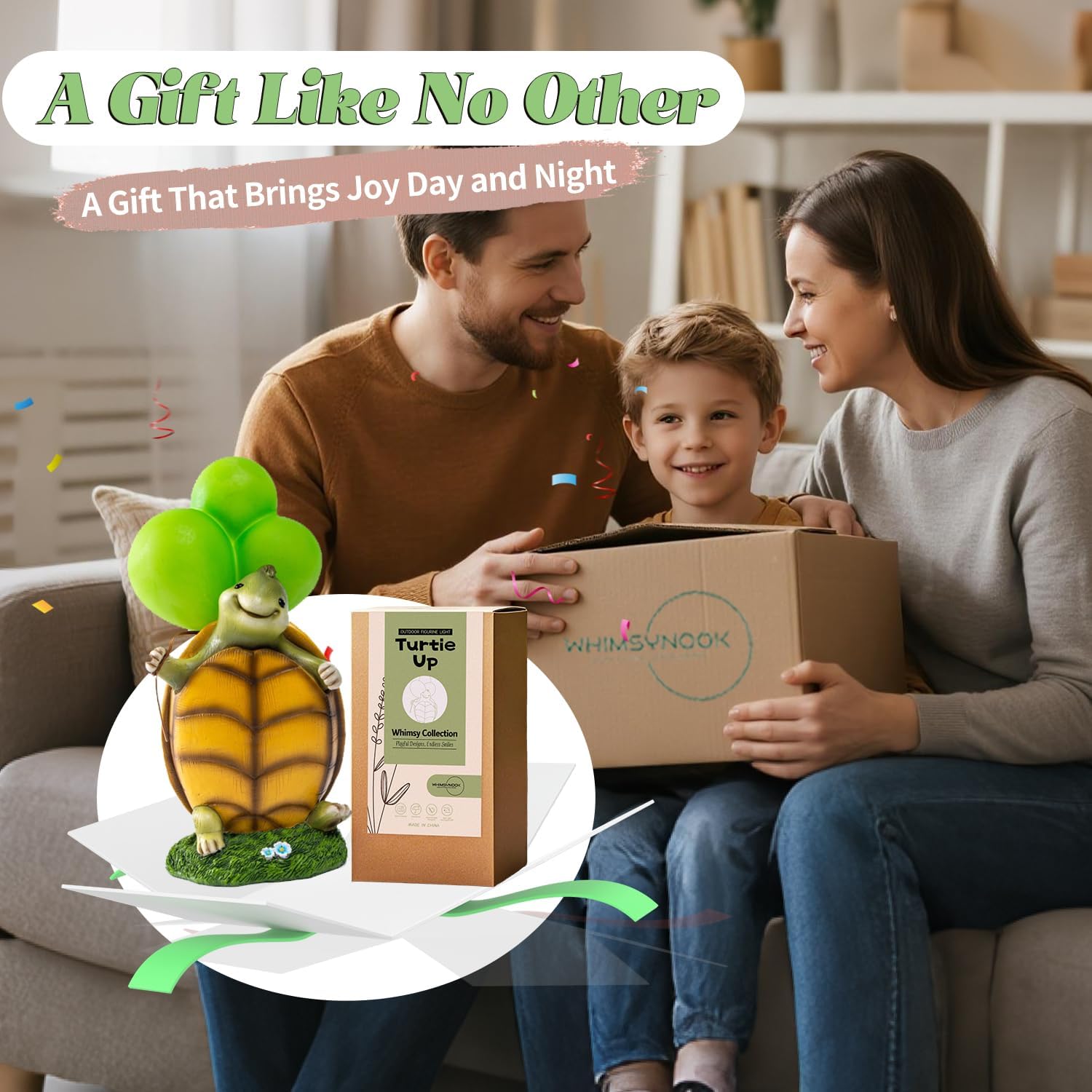 WHIMSYNOOK 10.2" Resin Turtle with Balloon Solar LED Garden Statue Light, Ideal for Porch, Lawn, Yard, Housewarming, or Birthday Gifts for Mom, Family, and Turtie Lovers