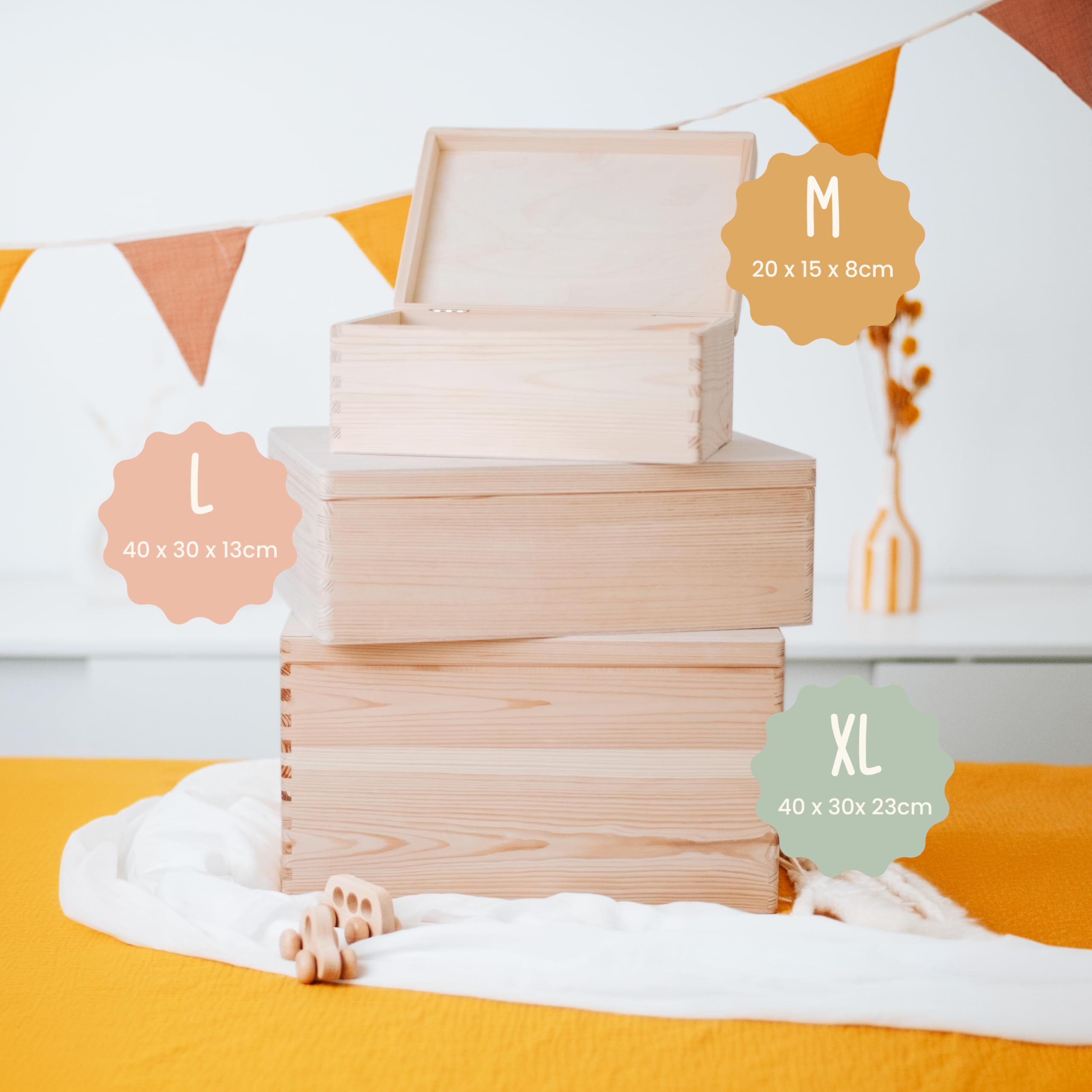 Lilletå 001.01 - Caja de recuerdos para bebé con impresión en color de alta calidad, caja de recuerdos de madera para bebé, regalo de nacimiento y niño