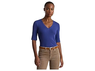 Lauren Ralph Lauren Stretch Cotton Elbow-Sleeve V-Neck T-Shirts Women