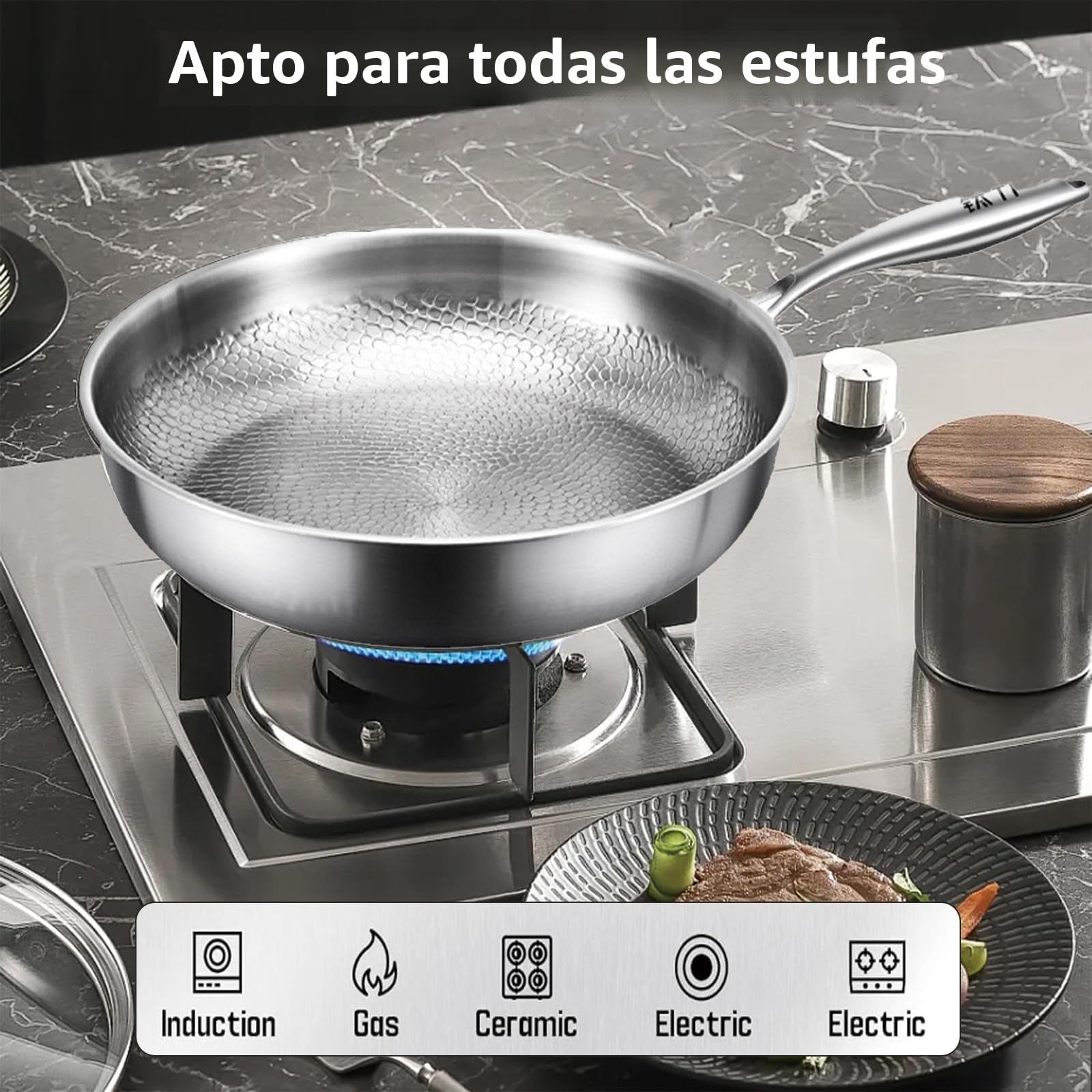 Sartén de titanio puro, sartenes de titanio puro martillado para cocinar, resistente a los arañazos, antiadherente, apta para lavavajillas, sartén martillada con tapa, compatible con todas las placas