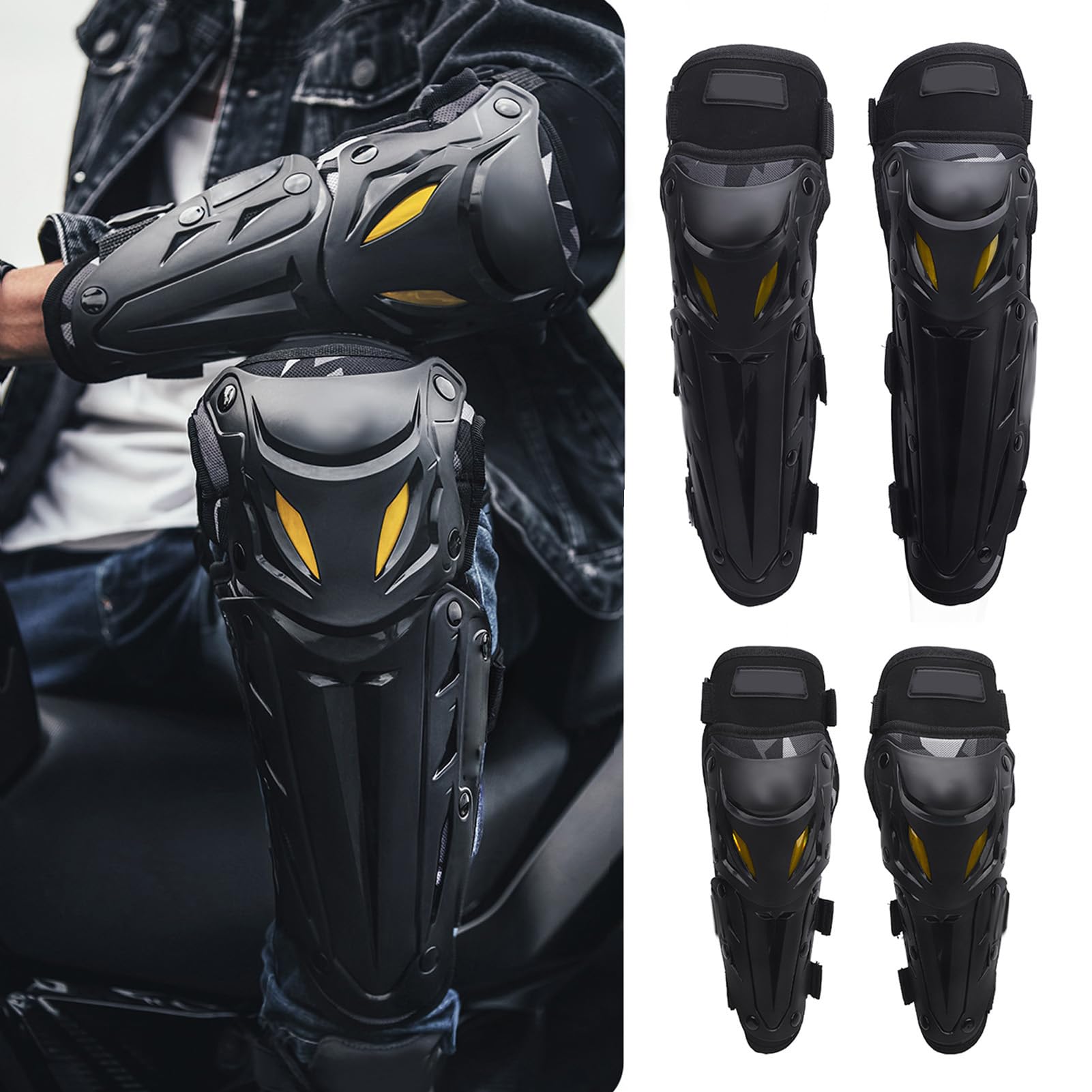 Generic Protège-Tibias de Genou de Moto Réglables pour Adultes de Course de Motocross, Armure de Protection de Coude Ergonomique, Matériau en Mousse et PP, Ensemble de 2 Pièces