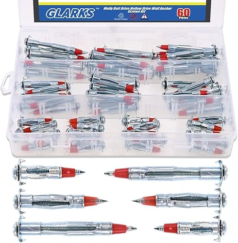 Miniatura 8 de Glarks Juego de 60 tornillos de anclaje de pared de acero chapado en zinc de 18 de pulgada y 2.323 in (18SLDx59mm)