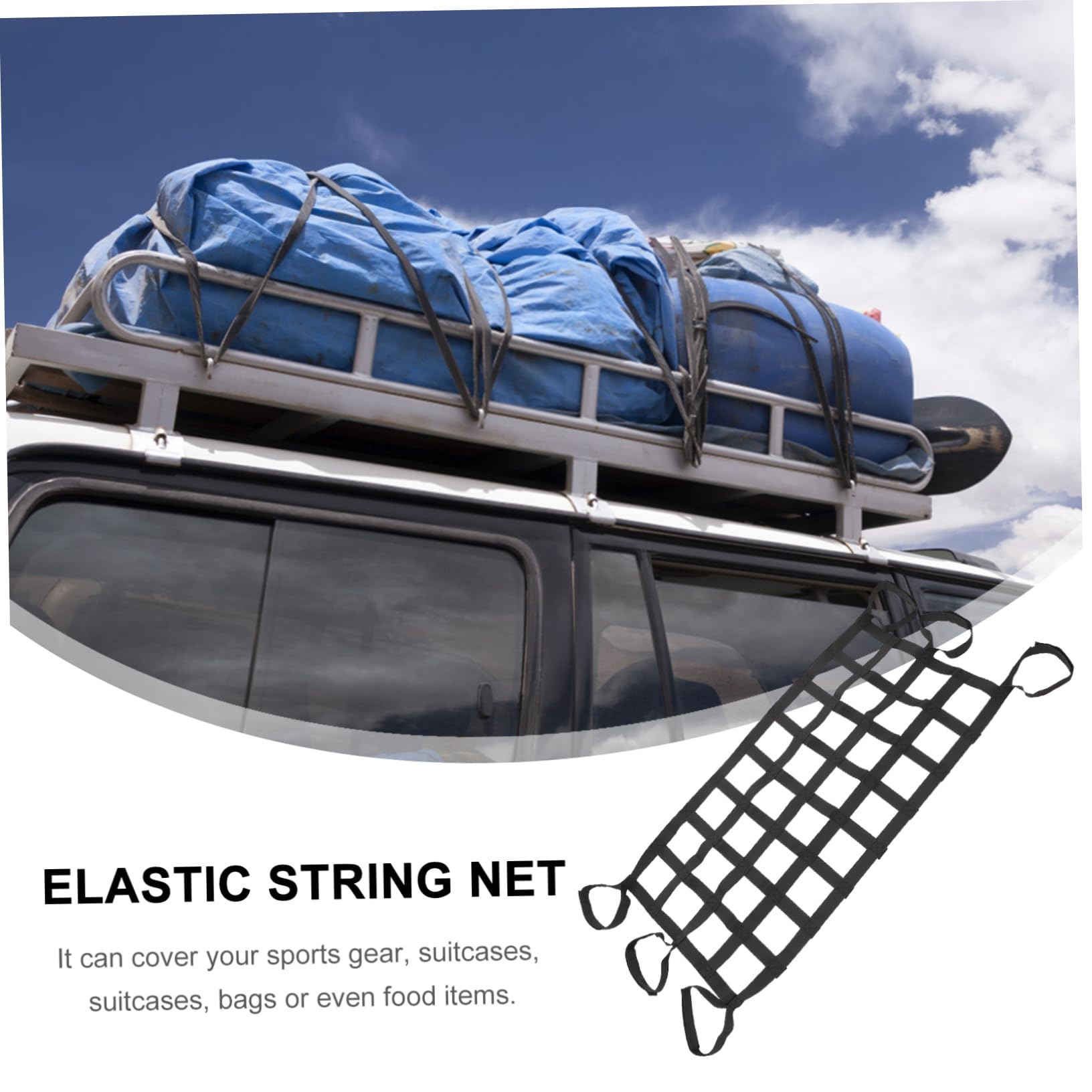 Rete Elastico per Bagagliaio Auto Nero, Rete di Stoccaggio per Tetto e Borsa, Tessuto Intrecciato, Installazione Istantanea per Uso su Portapacchi e Bauli