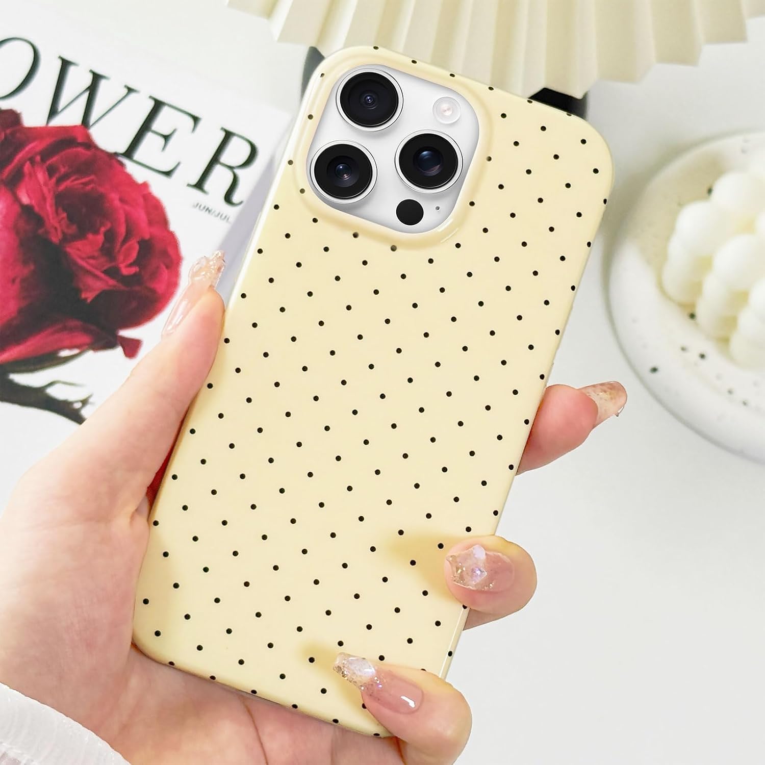  for iPhone 13 Pro Case Cute Polka Dot Aesthetic Design Simple Cover 6.1", Thin Slim Anti-Scratch Soft TPU Bumper Shockproof Rubber Protective Phone Cases for Women Girls, Magnetic Yellow thumbnail