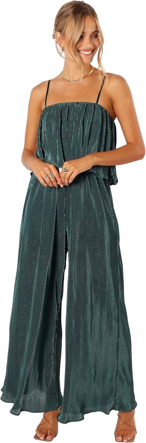 Petal & Pup womens Jillian Plisse Jumpsuit - Emerald