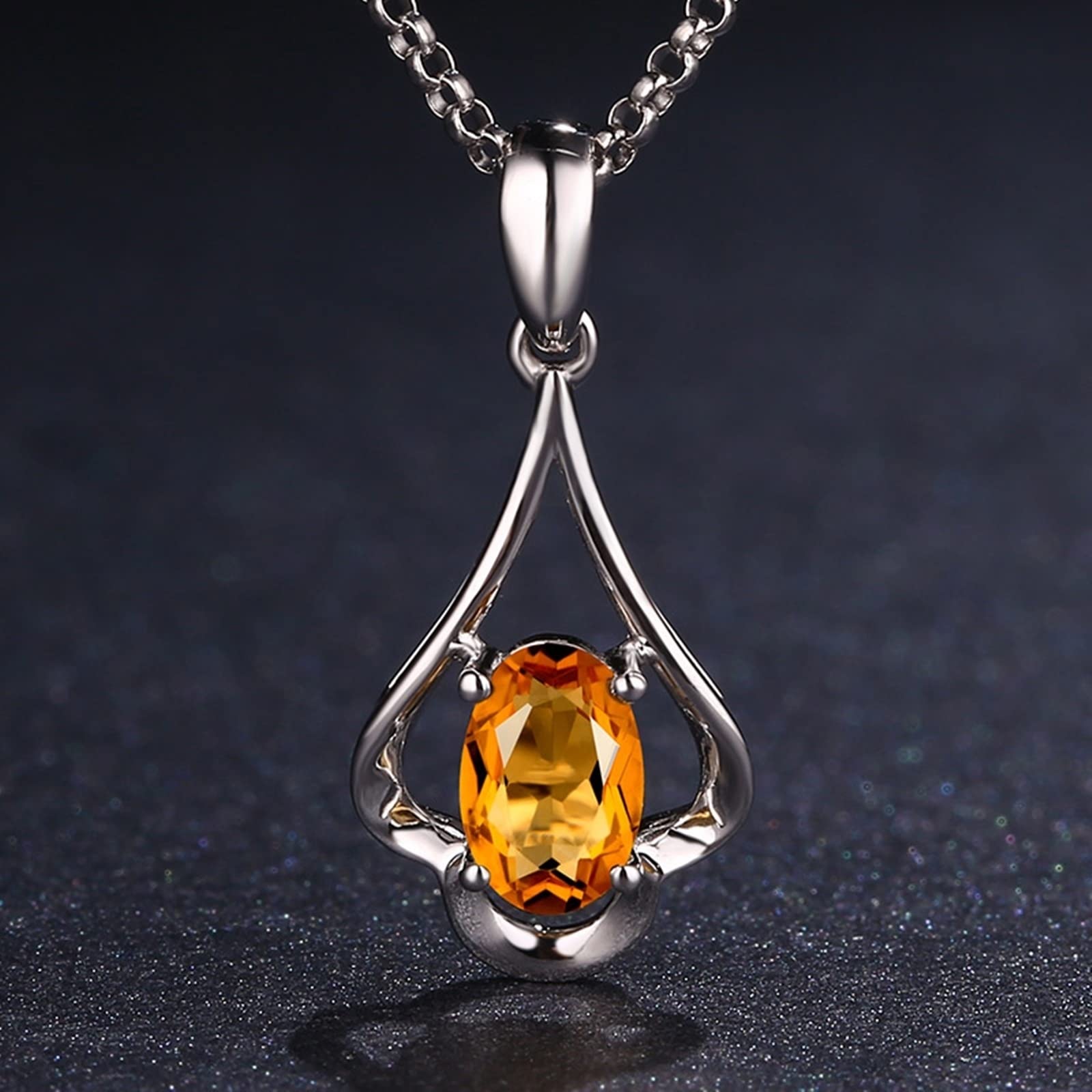Collar de mujer largo, collar de verano de oro blanco de 18 quilates, flor con citrino de 0,44 ct, regalo de San Valentín, collar fino para mujer, Gold