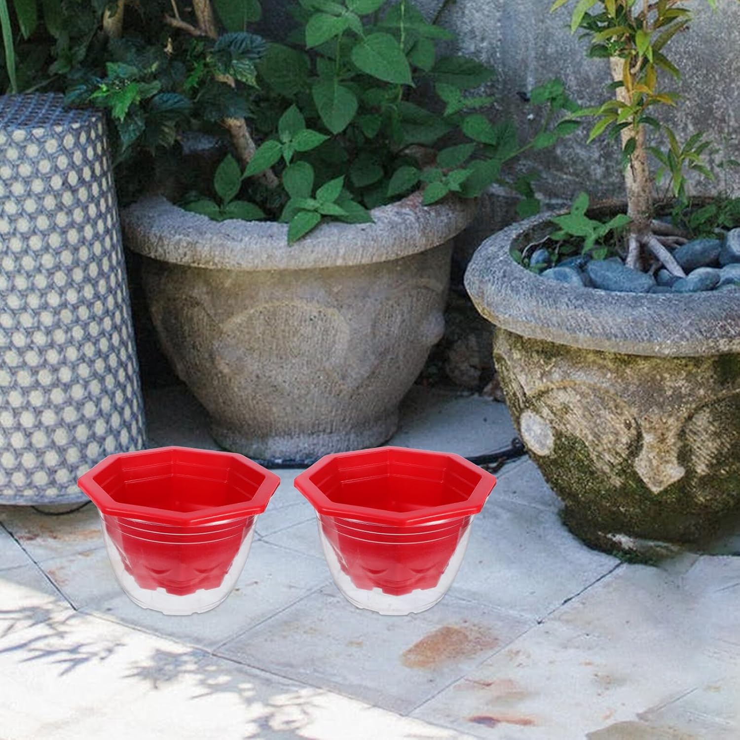 TIDTALEO 12pcs Self Watering Flower Pots with Storage Reservoir Plastic Planters for Indoor and Outdoor Green Plants Gardening Containers