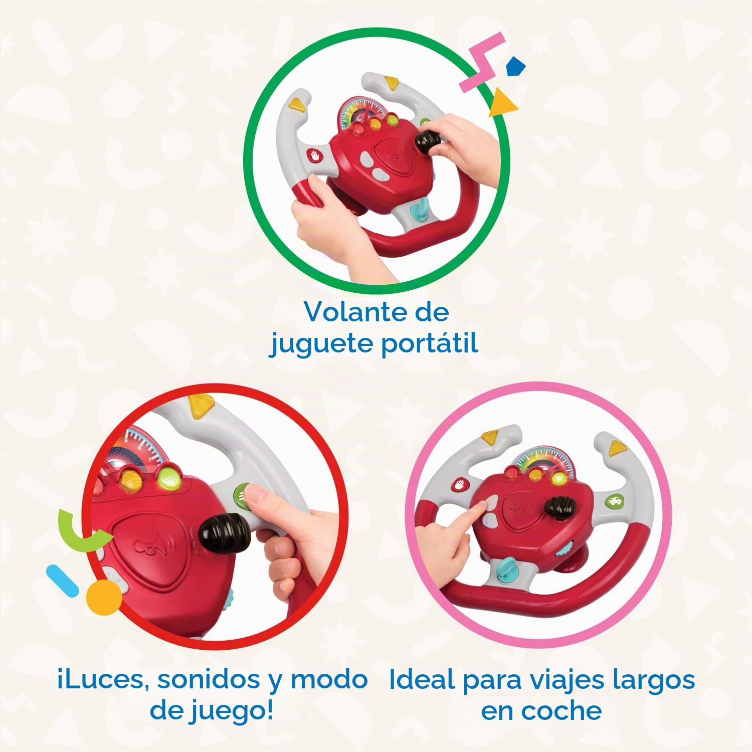 Battat - Engranaje de dirección - Volante interactivo - Coche de juguete portátil - Juegos y canciones infantiles - Viaje por carretera con niños pequeños - 2 años +
