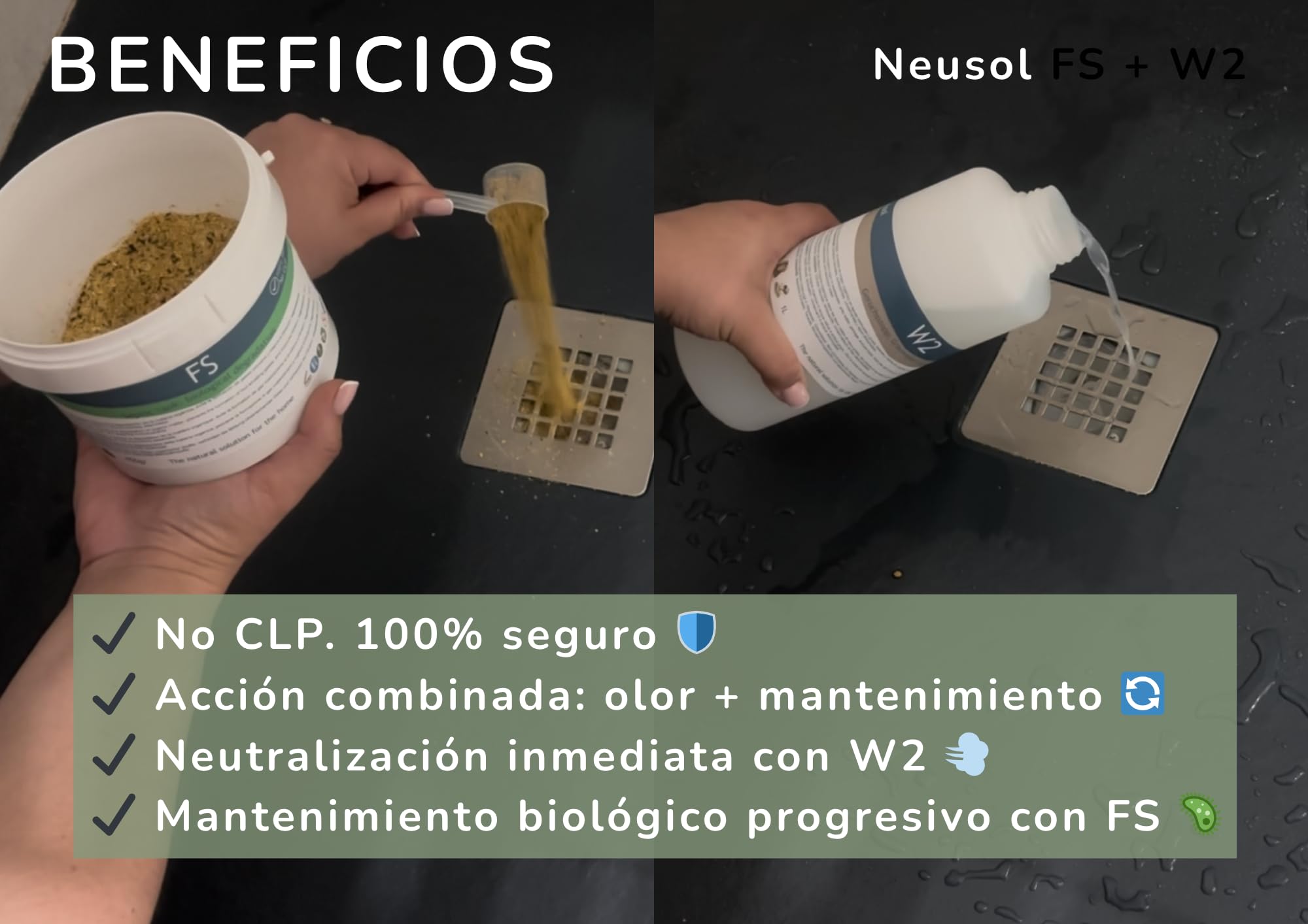 FS + W2 Pack Fosa Séptica Tuberías Olores Bacterias Enzimas | prevención limpieza control de malos olores Doméstico Profesional Sistemas de evacuación Mantenimiento y Choque