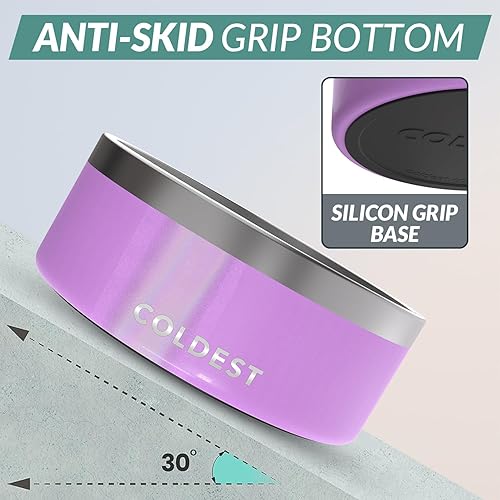 Vista 234 de Coldest Cuenco de metal antioxidante, antideslizante, 3 capas aisladas, acero inoxidable, perro, gato, mascota, antiderrames, sólido, para agua