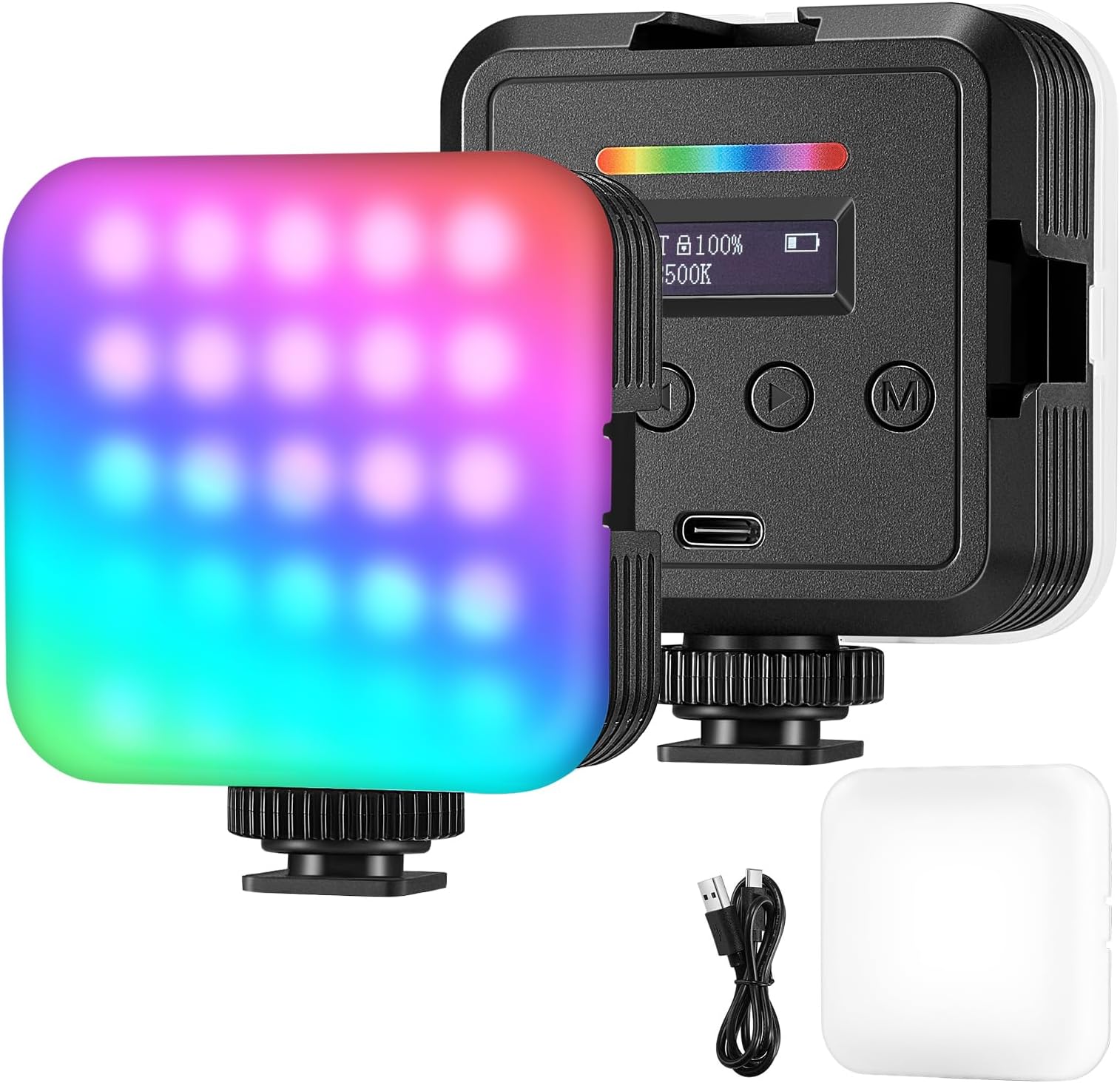 NEEWER Magnetic RGB Video Light, 360° Full Color RGB61 LED Camera Light with 3 Cold Shoe Mounts/CRI 97+/20 Scene Modes/2500K-8500K/2000mAh, Small Panel Light for Portable Photography Selfie Lighting
