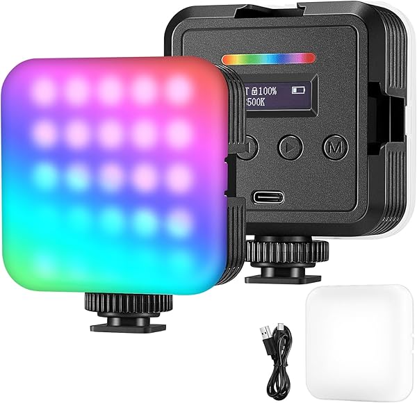 NEEWER Magnetic RGB Camera Light, 360° Full Color RGB61 Small LED Panel Video Light with 3 Cold Shoe Mounts/CRI 97+/20 Scene Modes/2500K-8500K/2000mAh Portable Recording Photography Selfie Lighting