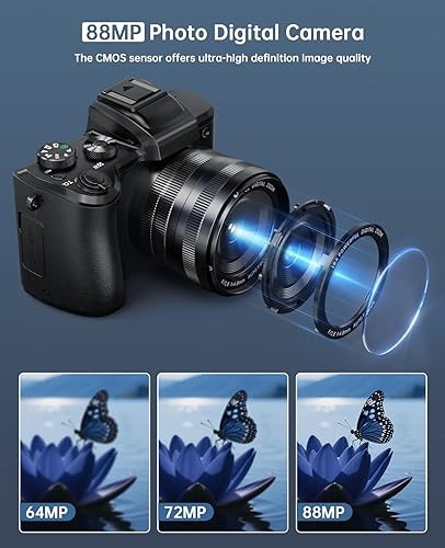 Miniatura 3 de Cámaras digitales 8K para enfoque automático de fotografía, actualización 2026 de 88 MP WiFi profesional 16X Zoom cámara de fotografía con doble