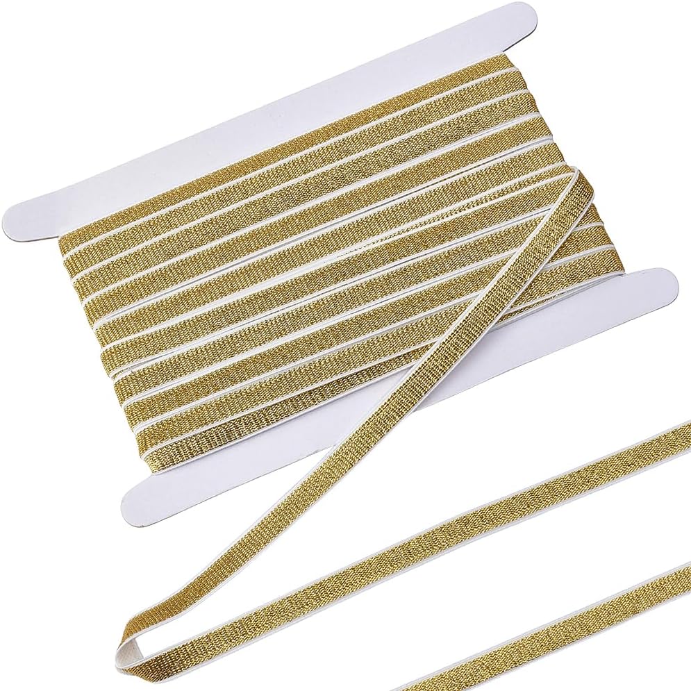 GORGECRAFT 10.9 Yards Metallic Elastic Bands 3/8 Inch Gold Glitters Sewing Stretch Ribbon Woven Knit Trims Wrapping Ribbon Spool Headband for Crafting Waistband Pants Waist Webbing Garment Clothes