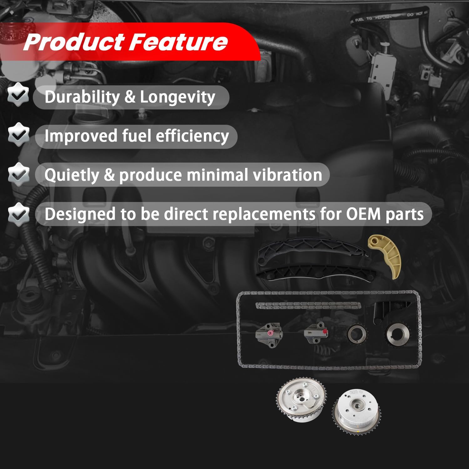 24321-2G111 Timing Chain Kit with Oil Pump Gear Kit & Intake & Exhaust VVT Gear for Sonata 2010-2014, for Optima 2011-2014 G4KH G4KC 2.4L Engine Replace # 243502G750, 244312G101, 231212G551