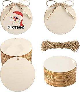 50PCS Round Wooden Circles with Holes, 3 Inch Wood Discs for Crafts, Blank Wooden Gift Tags Labels for Drink, Present Party Bags, Arts & Crafts, Home Decoration
