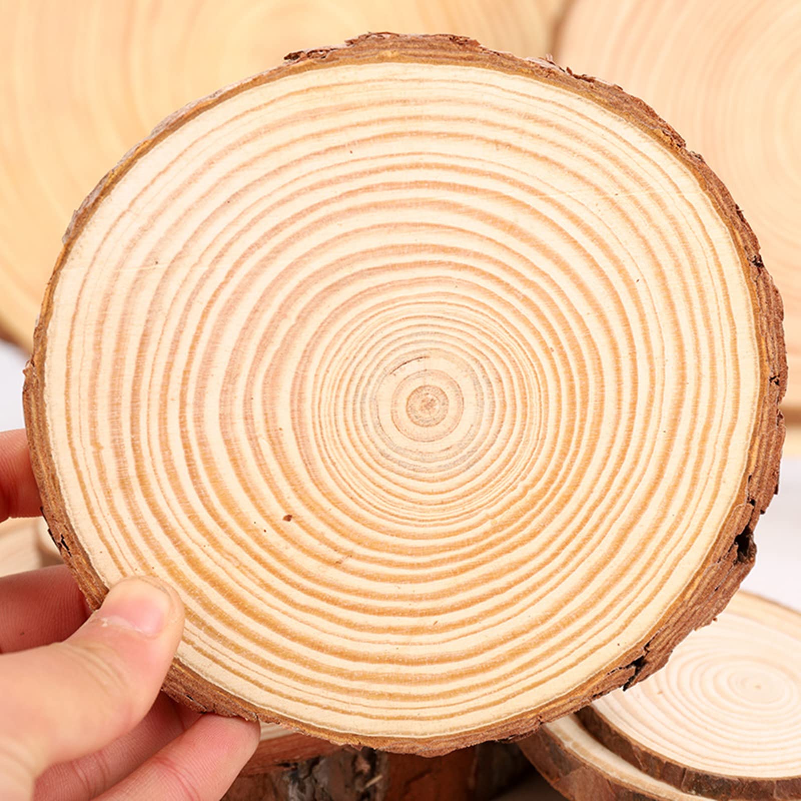 Tranches de Bois Naturel, Rondin de Bois 18-20cm sans Trou 2 Pcs Tranches de Bois Naturel Convient pour Decoration Noel Bois, Marque Place Mariage, Pyrograveur Bois