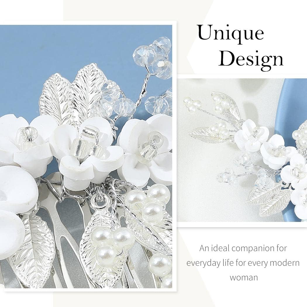 Vakkery Flower Wedding Hair Comb Silver Pearl Headpieces Bridal Hair Accessories for Women and Girls, Liten - Image 4