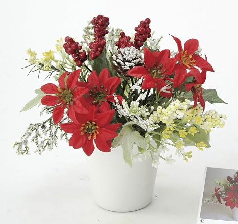Amazon アートフラワー 造花 ポインセチア ミニタイプ フラワーアレンジメント インテリア 光触媒 花 スプレー インテリアグリーン 胡蝶蘭 消臭 大型 人工観葉植物 オンライン通販