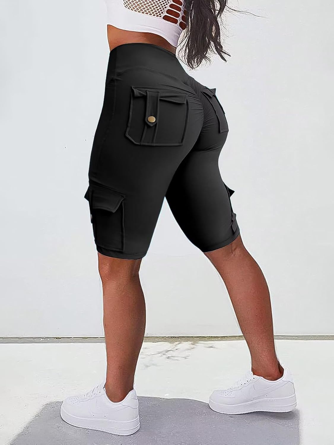 Flamingals Biker Capris Leggings for Women High Waist Cargo Athletic Capris Butt Lifting Workout Yoga Leggings