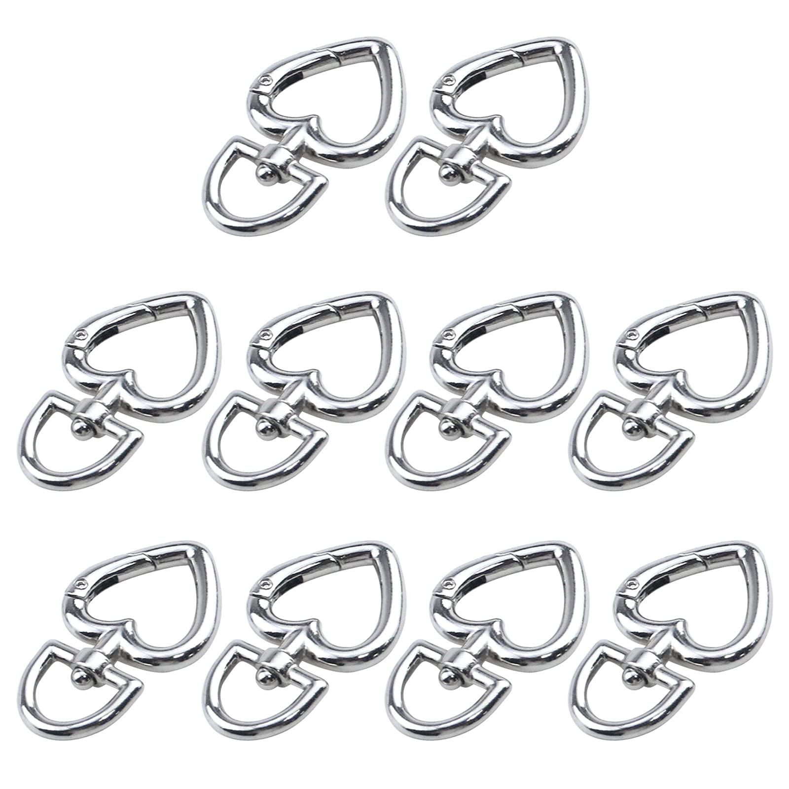 MY MIRONEY Silver Tone Heart Shape Swivel Buckles Spring Claw Clasps Keyring Hanging Clasps Swivel Trigger Snap Keyring Clips Pack of 10