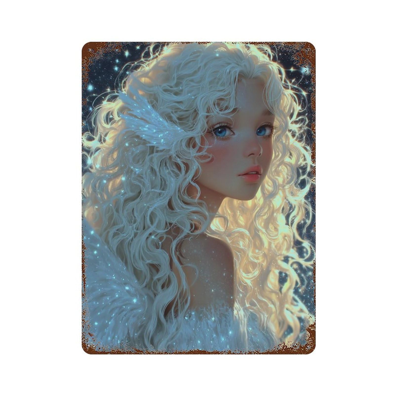 Garage Style Enchanted Celestial Angel Decorative Tin Sign 15.7"x11.8", Retro Wall Decor for Bar And Workshop