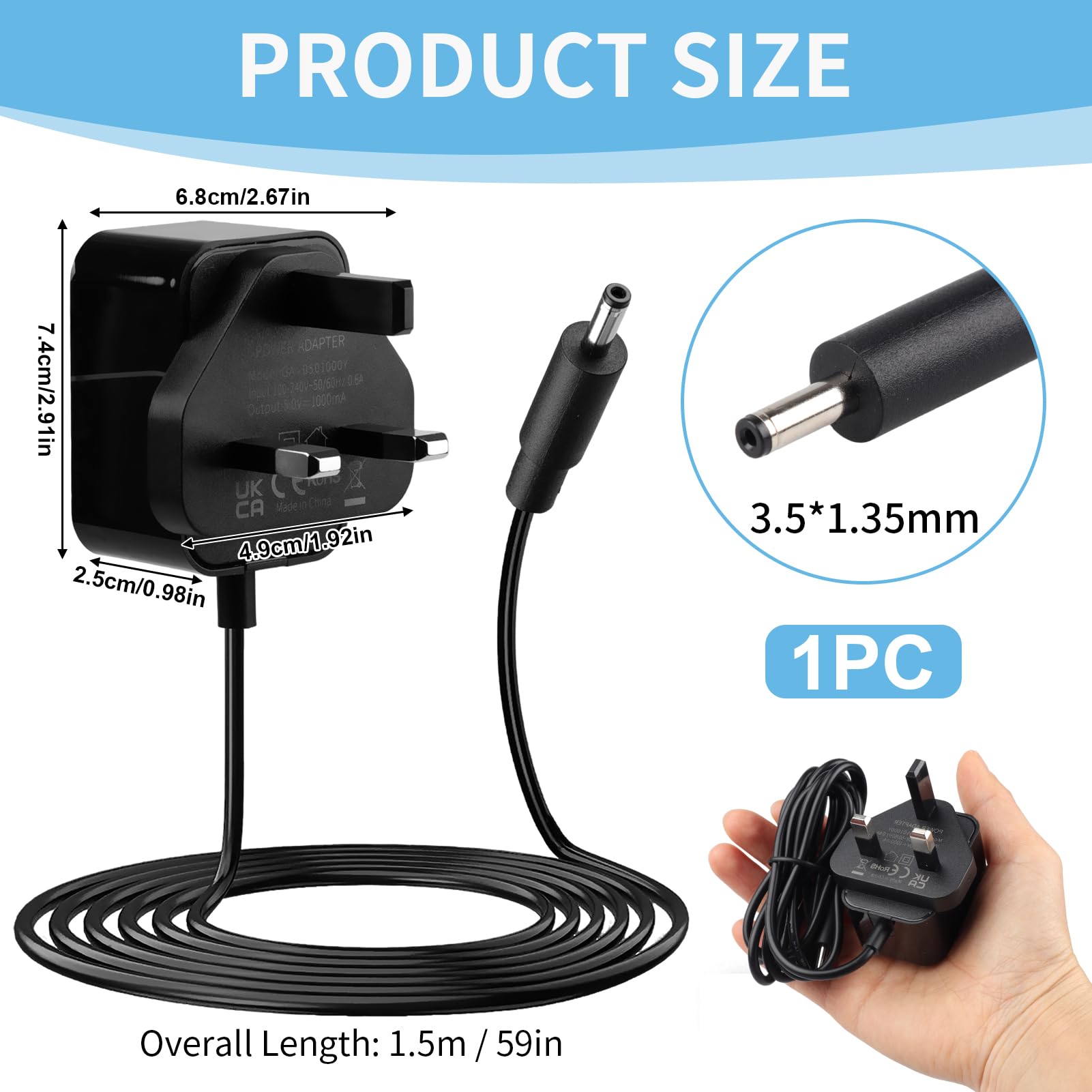 5V Charger for Sky Puck Stream Hub, AC 100-240V 50/60Hz to DC Converter with 3.5x1.35mm Jack, Replacement Power Adapter (2A 10W, 1.5m) - 5