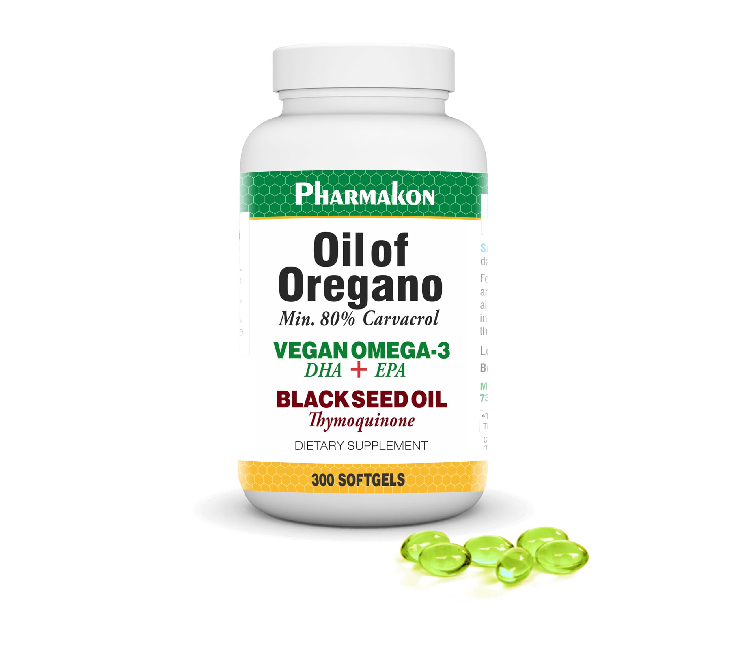 PHARMAKON Oregano Oil Complex with Vegan Omega-3, Black Seed Oil
