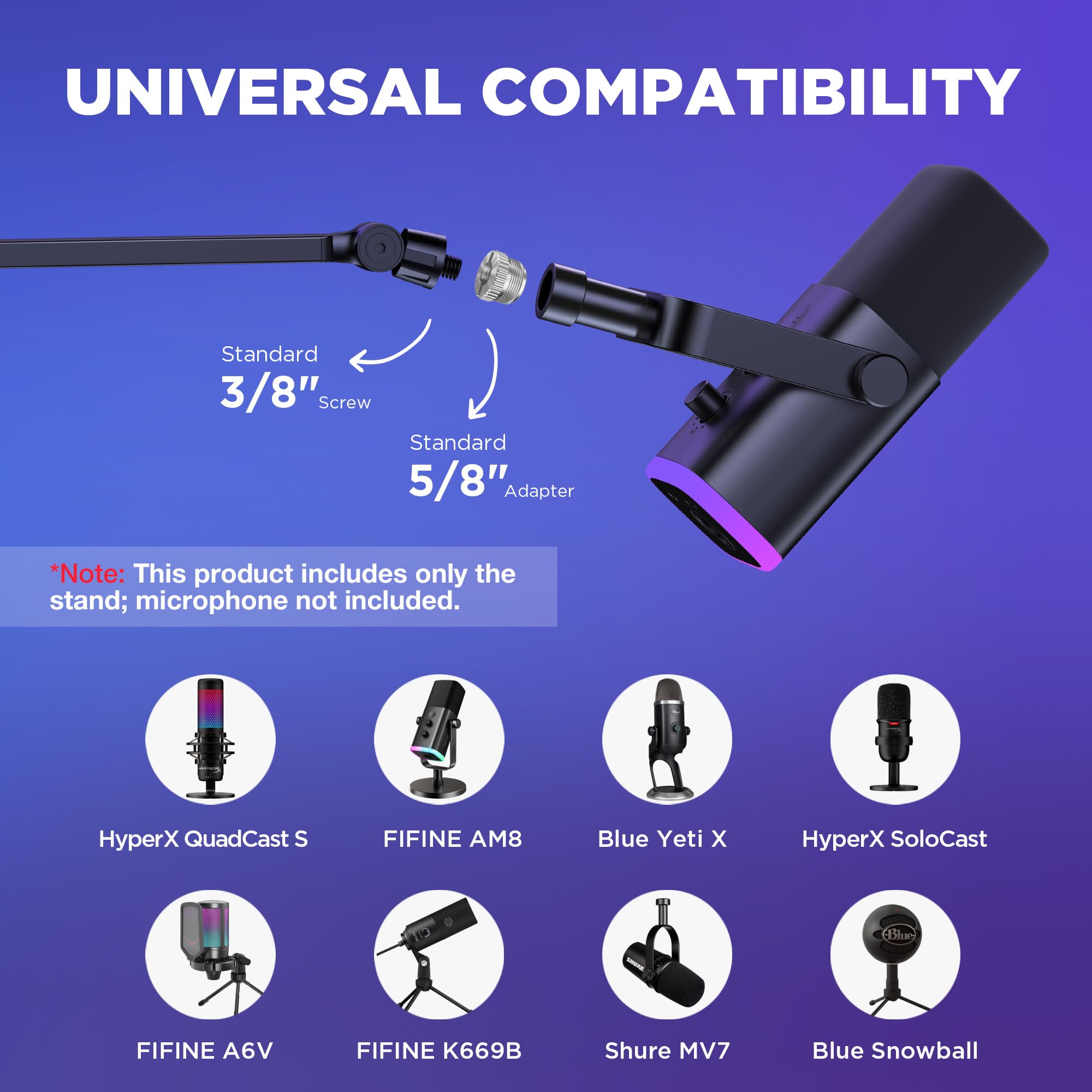 InnoGear Brazo de micrófono de perfil bajo, soporte de brazo de micrófono giratorio de 360°, brazo plegable para micrófono de escritorio con adaptador de 3/8 a 5/8 pulgadas para Fifine AM8 K669B Blue