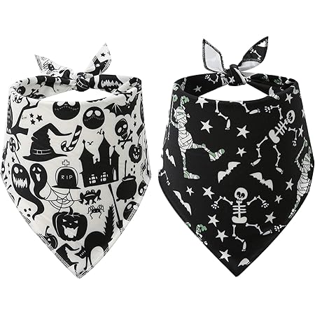 Halloween Bandana for Dogs, 2 Pack White and Black Halloween Dog Scarf