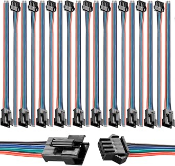 4pin JST SM Connector,Micro Male and Female JST Connector Adapter Plug,Red Black Terminal Connector Cable with 15CM 20AWG Wire for LED Light Strip,10Pairs