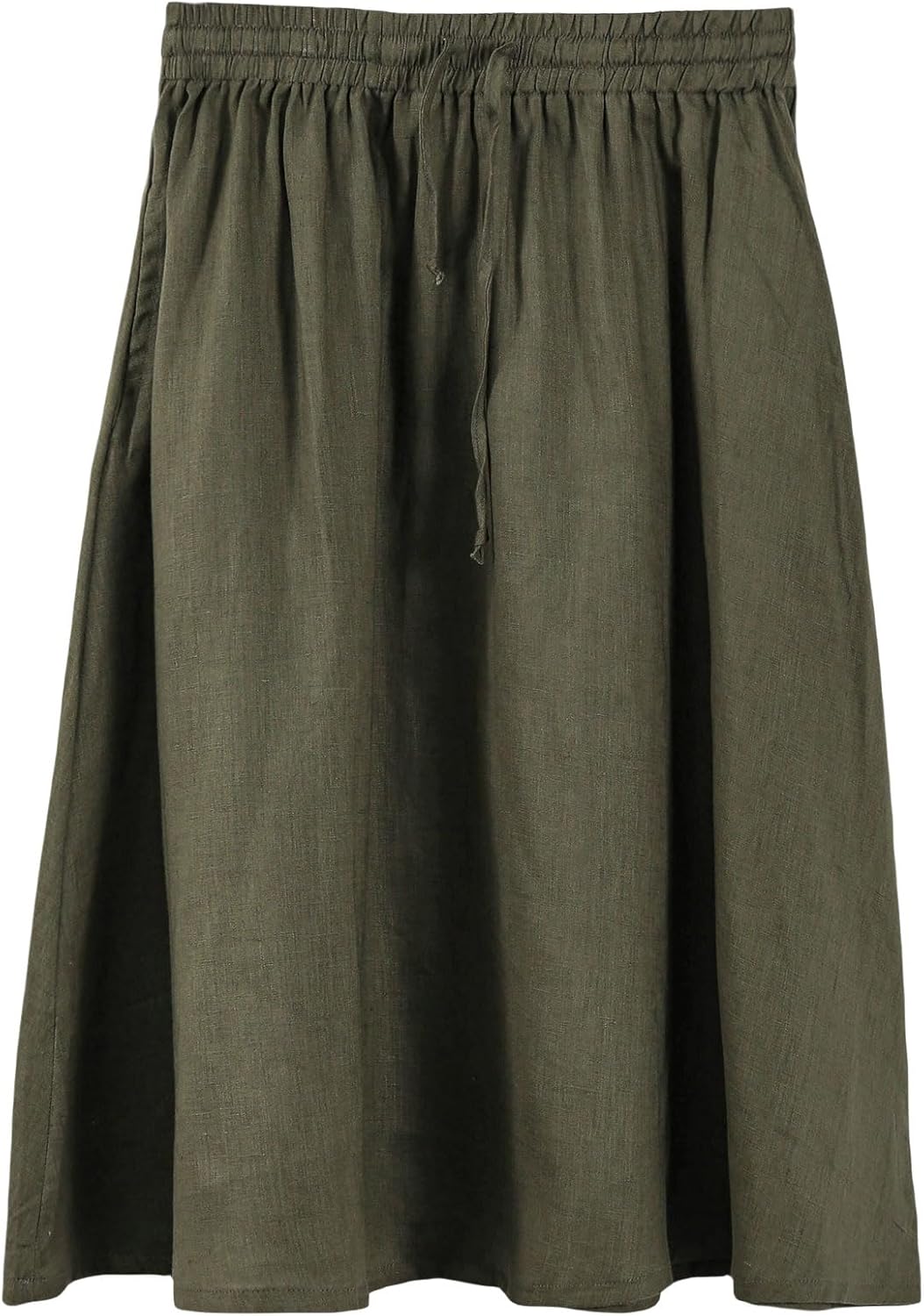 Amazhiyu Womens Pure Linen A Line Pleated Midi Skirt Elastic Waist with Pockets - Image 4