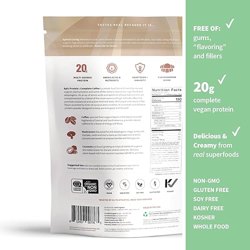 Miniatura 2 de Sprout Living Epic Protein Bundle - Maca de chocolate y café completo (0.71 oz de proteína orgánica a base de plantas, vegano, sin gluten,