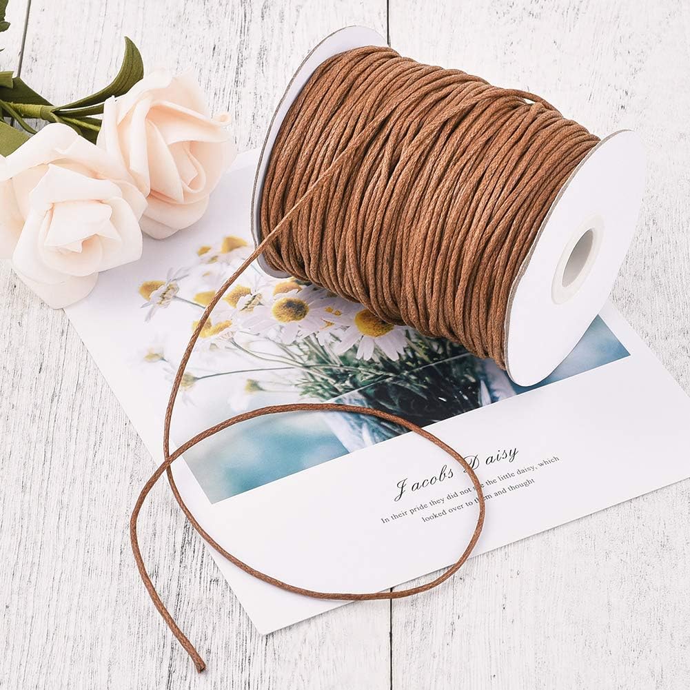 Craftdady 100 Yards 1.5mm Waxed Cotton Cord Macrame Bracelet Necklace Jewelry Making Waxed Beading Thread String (SaddleBrown)