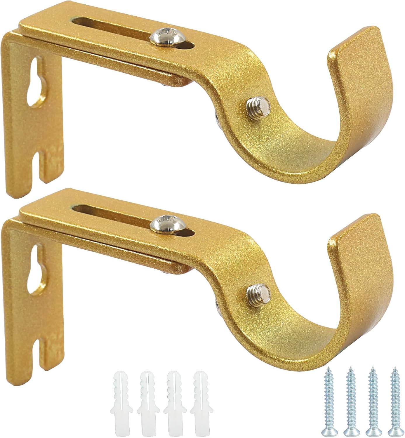 Bonsicoky 4 Pack Adjustable Curtain Rod Brackets - Premium Wall Mount Holders for 1-Inch Rods - Easy Installation Wall Support Brackets with Installation Screws (Gold)