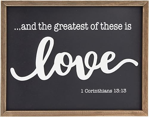 Decoración de pared religiosa de madera enmarcada estilo granja para baño, arte de pared 1 Corintios 13:13 para sala de estar (11.75 x 15 pulgadas)