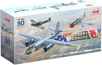 ICM 48324 - Conquerors of Europes Sky B-26B Marauder, Mustang P-51D, Spitfire Mk.XVI - Plastic Model Scale 148