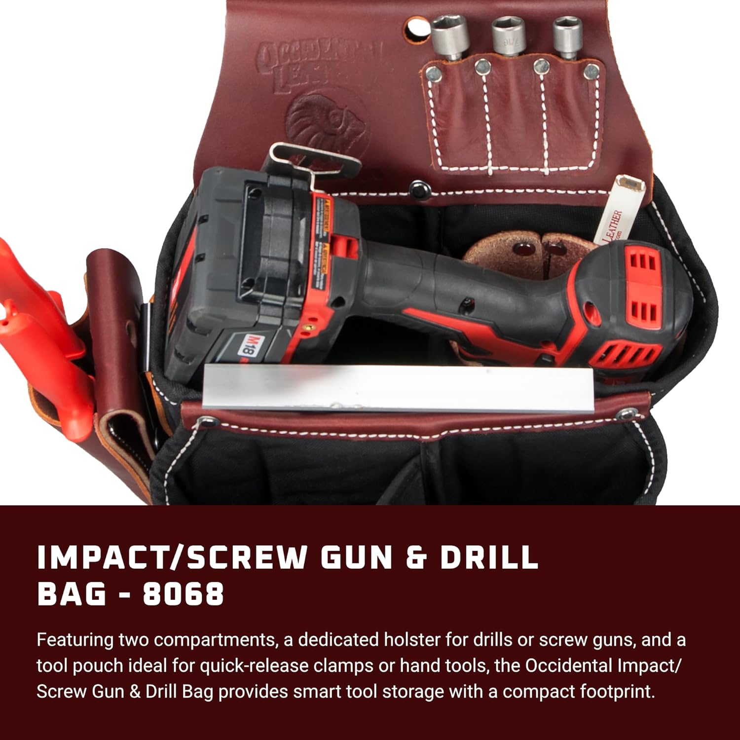 Occidental Leather Impact/Screw Gun and Drill Bag - 9 Pockets & Tool Holders - Made in USA